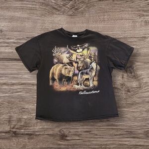 Vintage Yellowstone National Park Wolf Moose Bear Graphic Tee T-Shirt Size XL